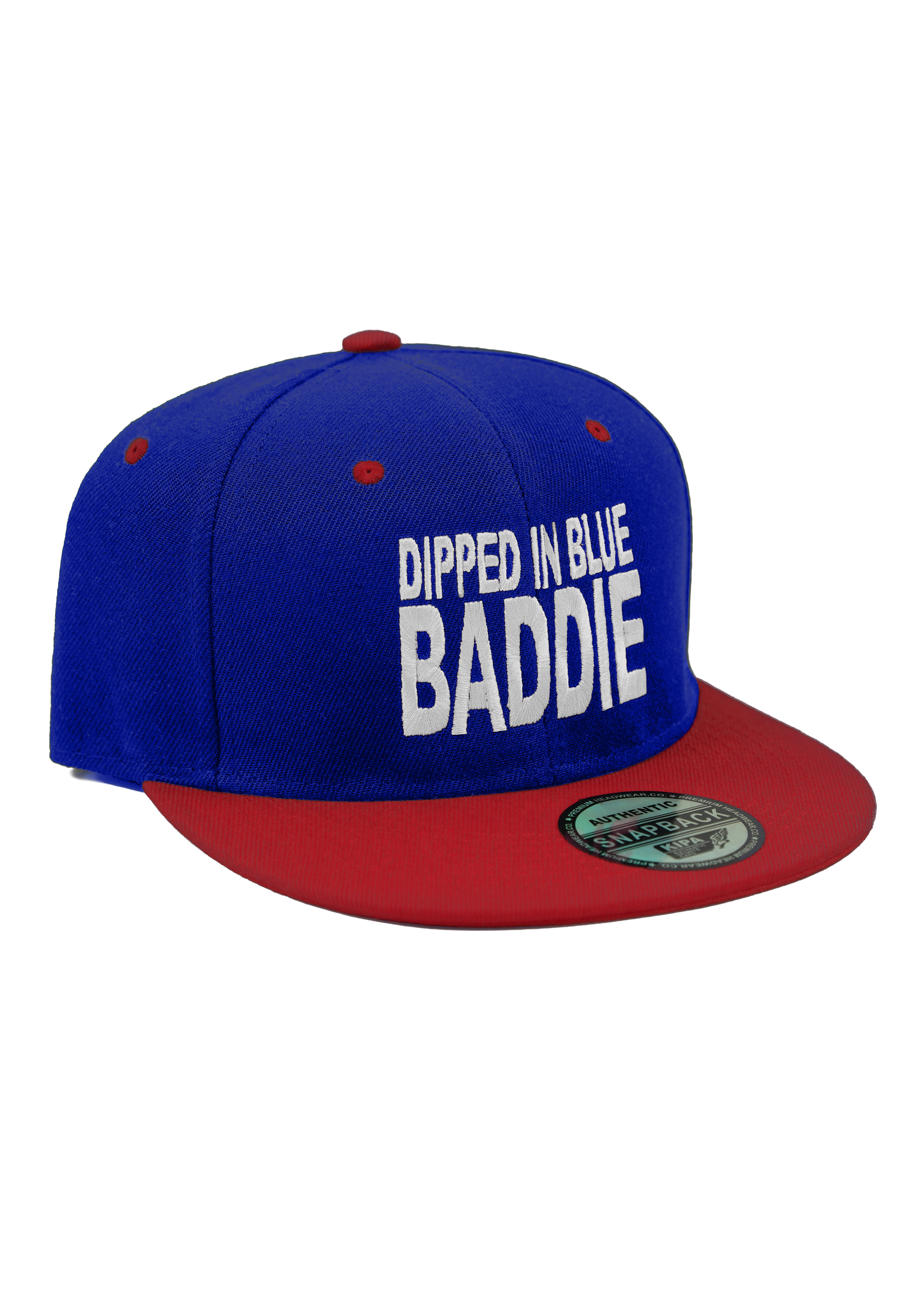 blue and red baddie hat
