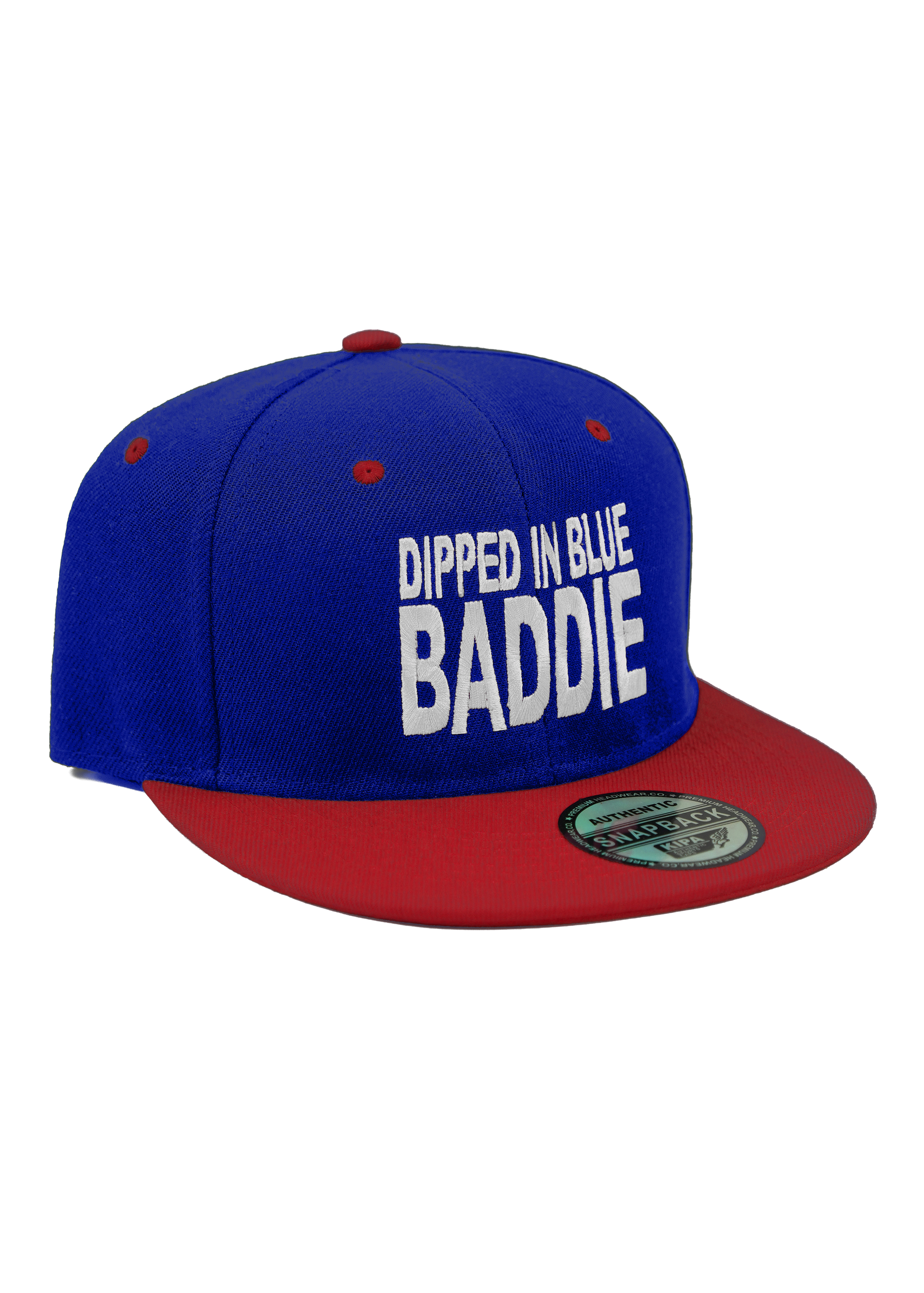 blue and red baddie hat